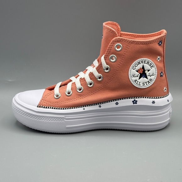 Converse Women's 9.5 Sneakers Platform Peach Embroidered Flowers A14266C - Picture 3 of 12